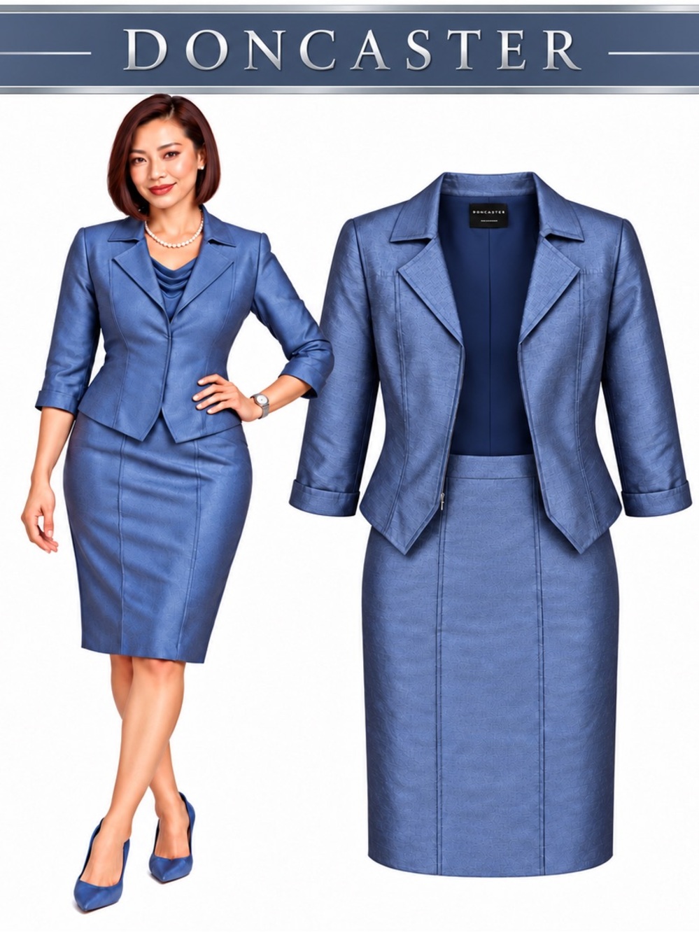 Doncaster Blue Linen Blend Skirt Blazer Suit 2